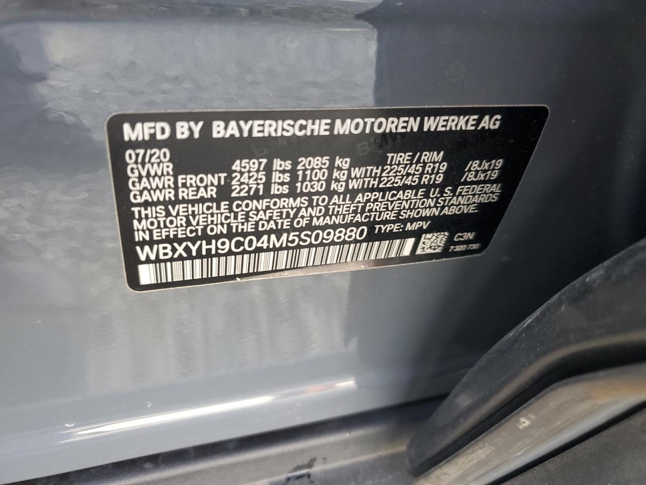 2021 BMW X2 Sdrive28I VIN: WBXYH9C04M5S09880 Lot: 81968645