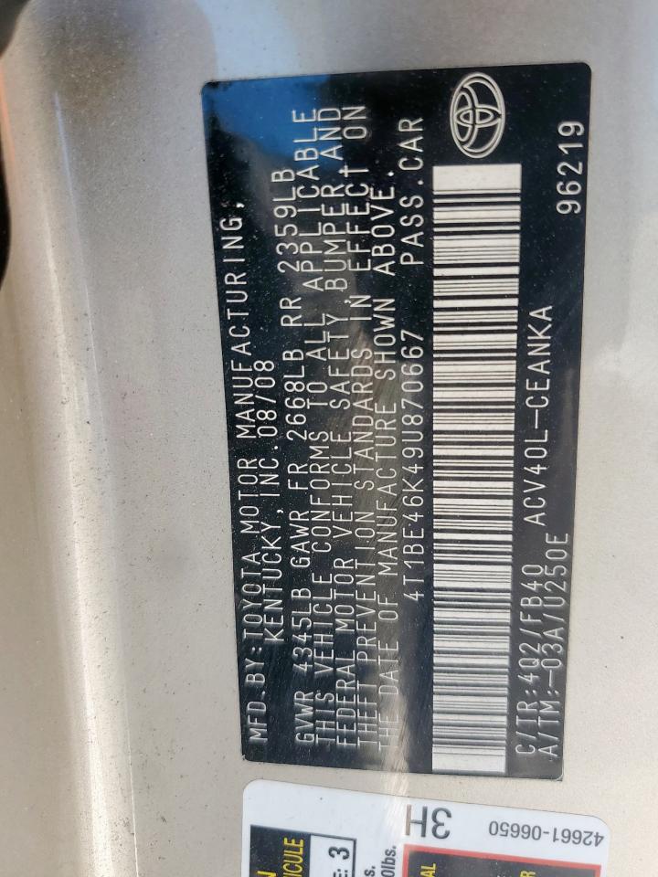 2009 Toyota Camry Base VIN: 4T1BE46K49U870667 Lot: 84065385