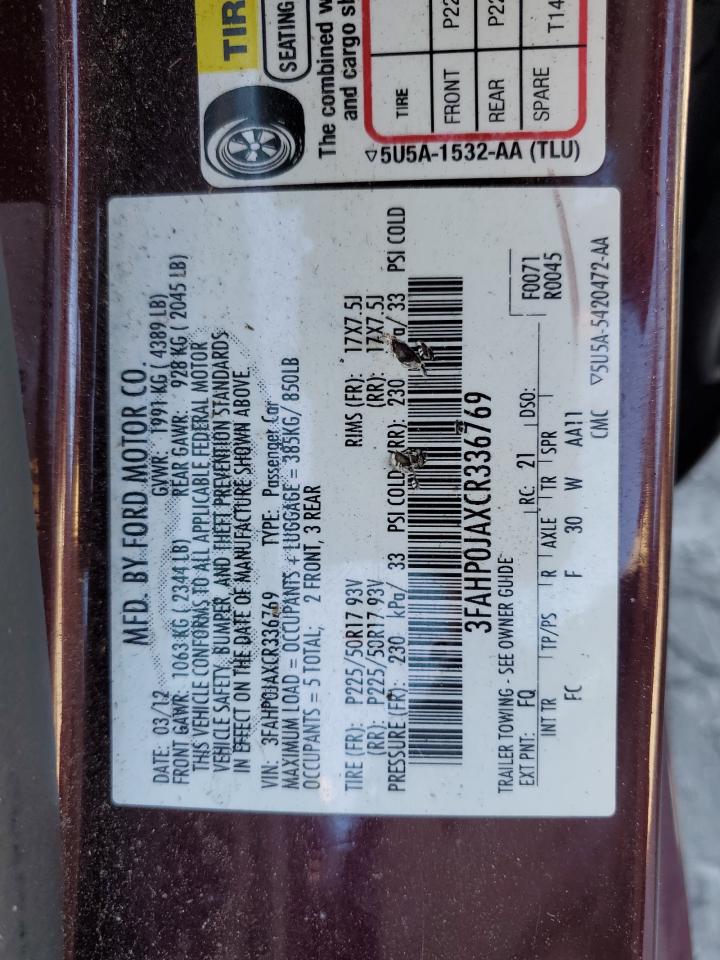 2012 Ford Fusion Sel VIN: 3FAHP0JAXCR336769 Lot: 86626775