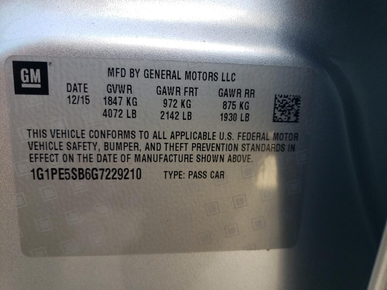 2016 Chevrolet Cruze Limited Lt VIN: 1G1PE5SB6G7229210 Lot: 84951265