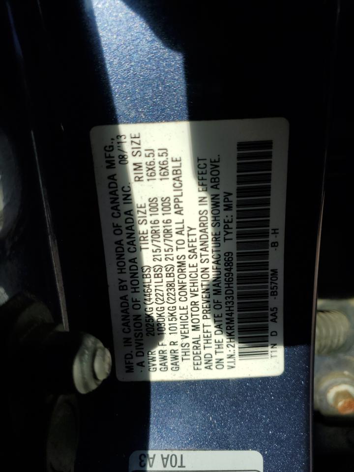 2013 Honda Cr-V Lx VIN: 2HKRM4H33DH694869 Lot: 87475185