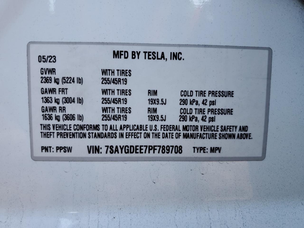 2023 Tesla Model Y VIN: 7SAYGDEE7PF789708 Lot: 91777075