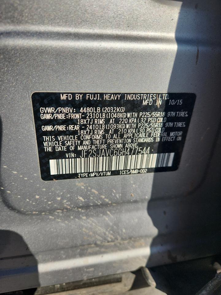 2016 Subaru Forester 2.5I Touring VIN: JF2SJAVC6GH477544 Lot: 82323295