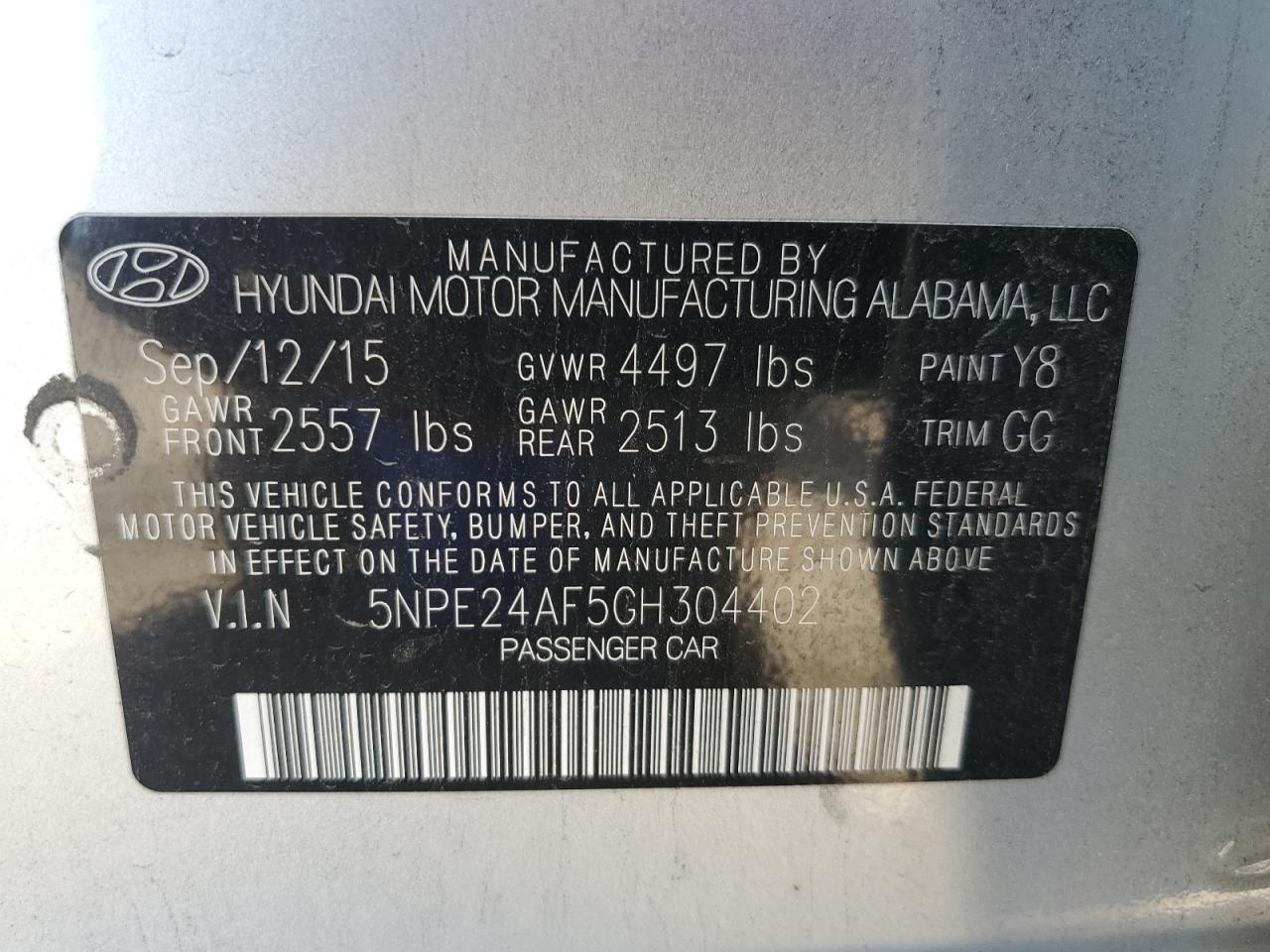 2016 Hyundai Sonata Se VIN: 5NPE24AF5GH304402 Lot: 84913945