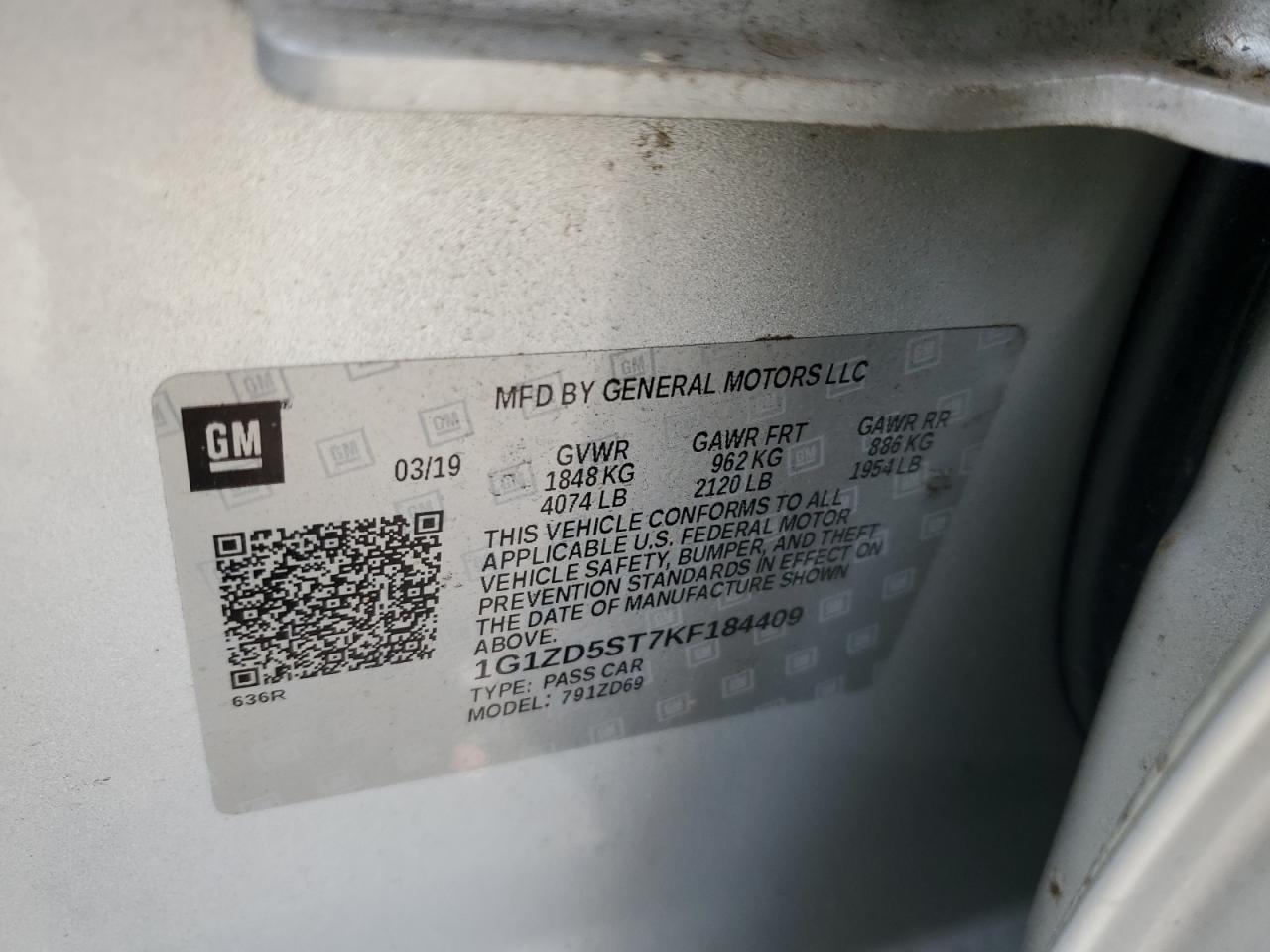 2019 Chevrolet Malibu Lt VIN: 1G1ZD5ST7KF184409 Lot: 82249855