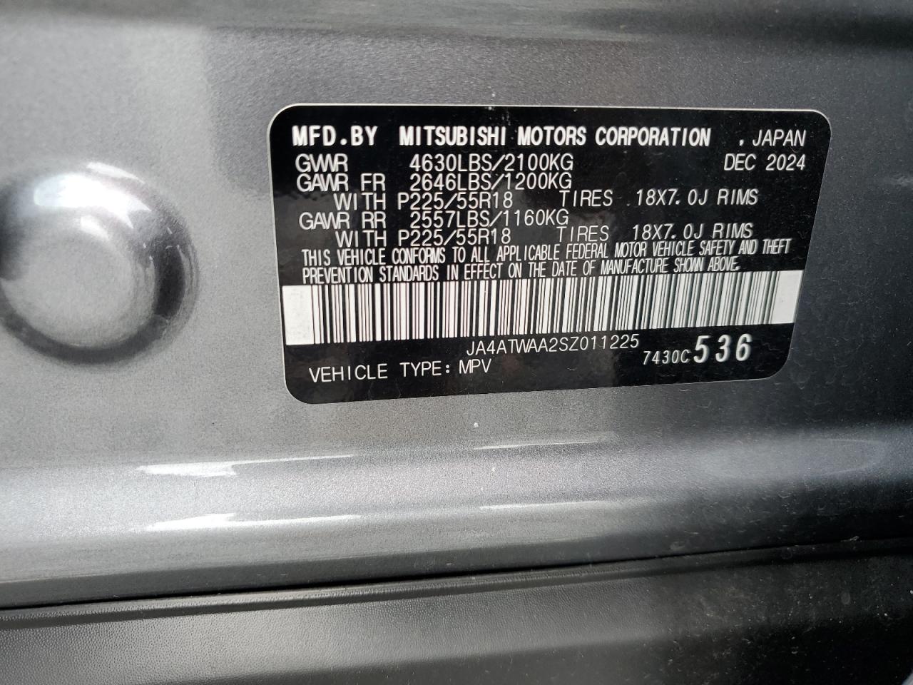 2025 Mitsubishi Eclipse Cross Se VIN: JA4ATWAA2SZ011225 Lot: 84914585