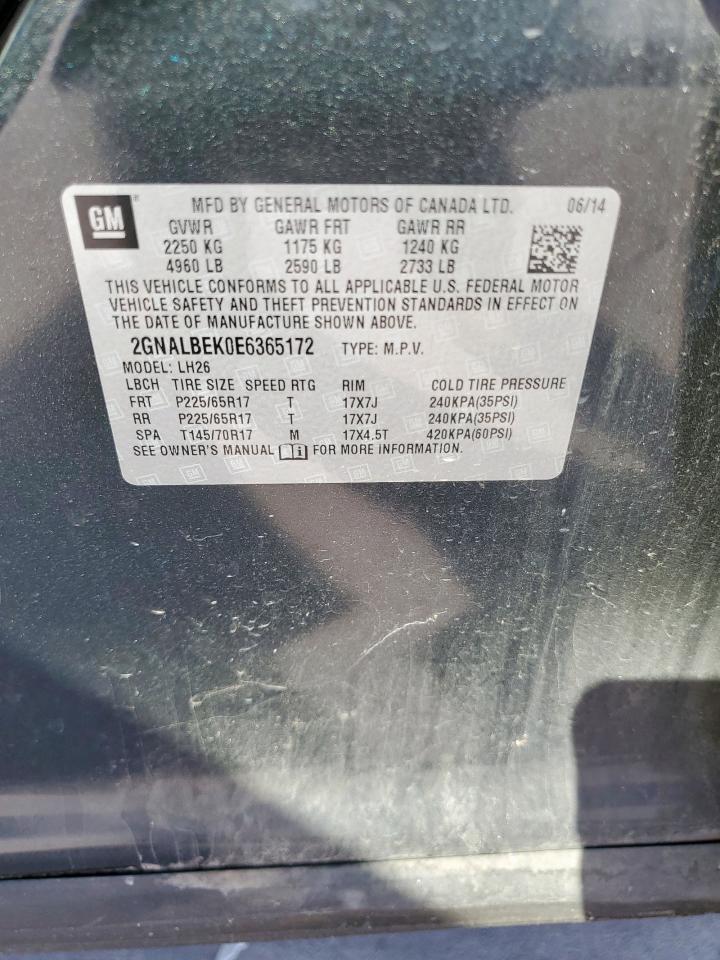 2014 Chevrolet Equinox Lt VIN: 2GNALBEK0E6365172 Lot: 82377485