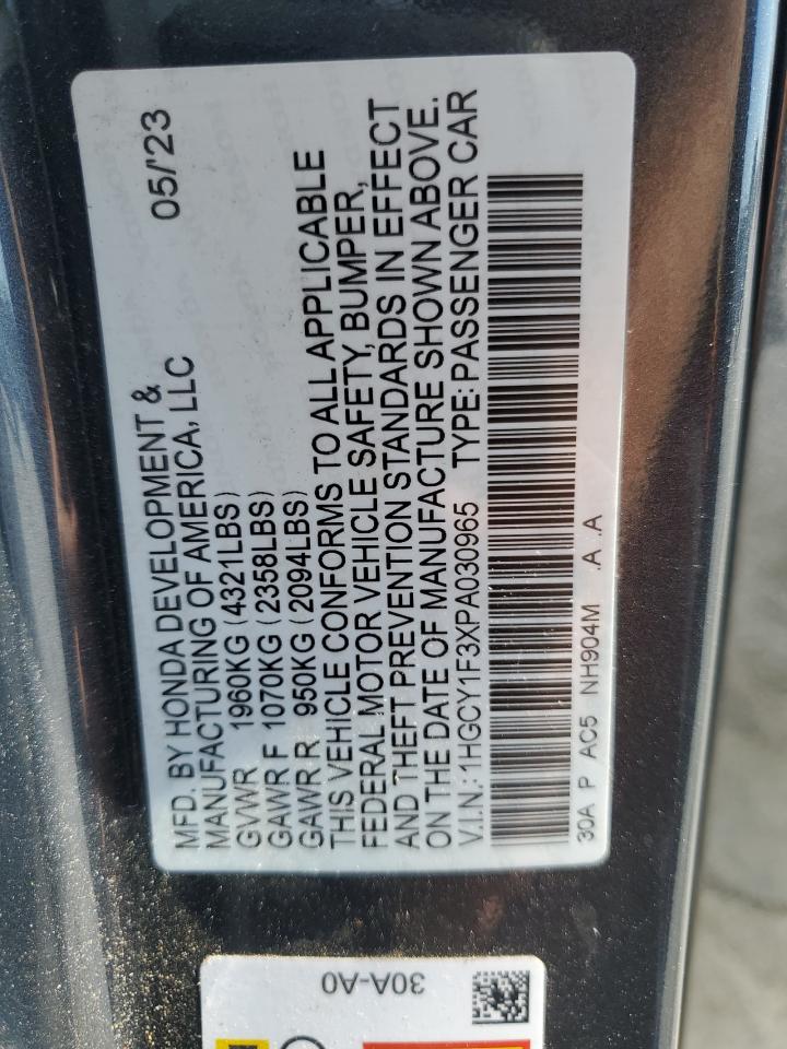 2023 Honda Accord Ex VIN: 1HGCY1F3XPA030965 Lot: 82414085