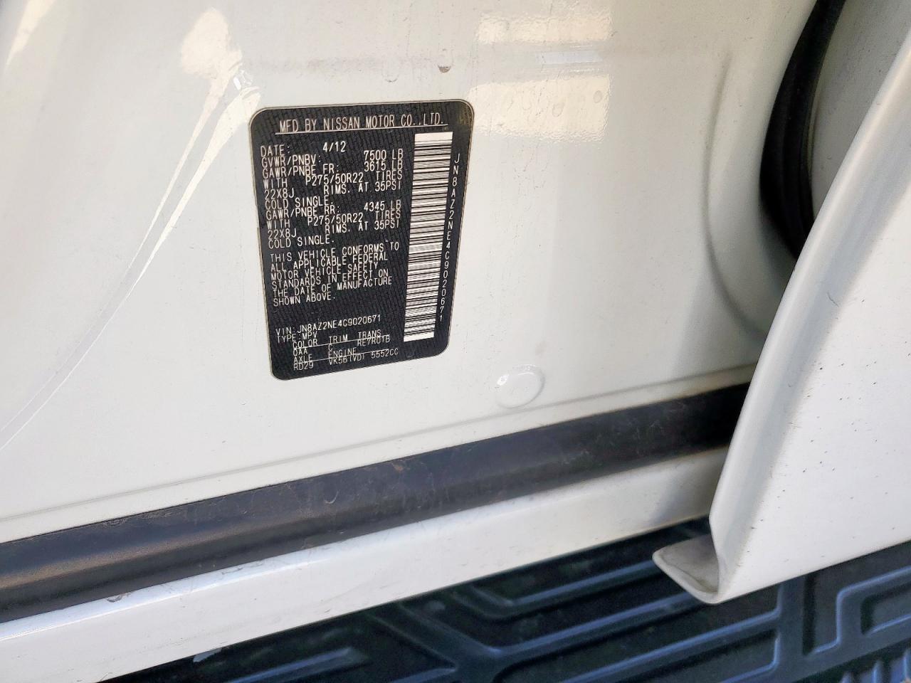 2012 Infiniti Qx56 VIN: JN8AZ2NE4C9020671 Lot: 89929175