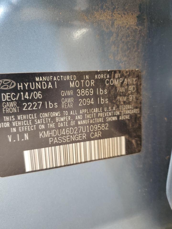 2007 Hyundai Elantra Gls VIN: KMHDU46D27U109582 Lot: 86270045