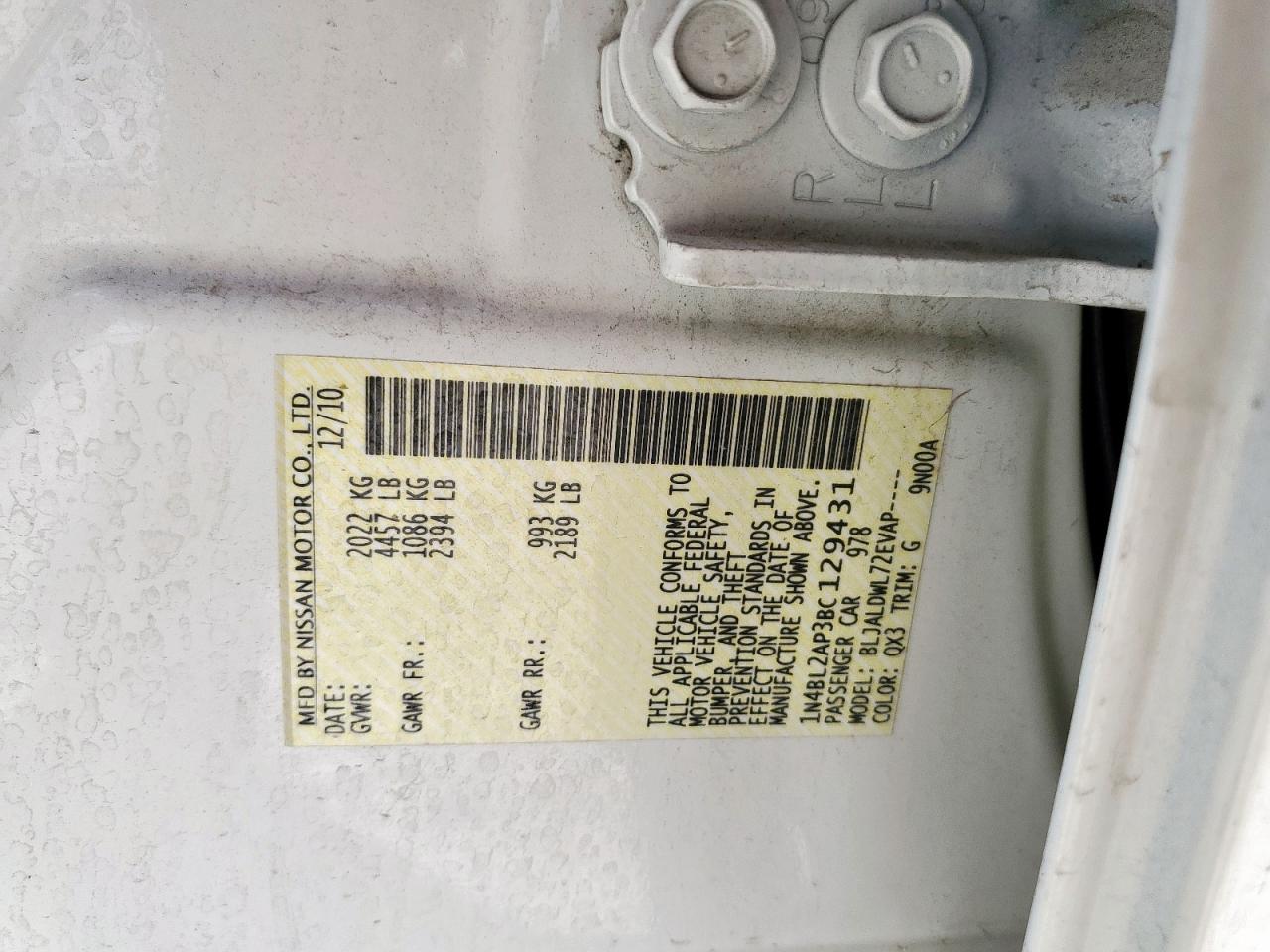 2011 Nissan Altima Sr VIN: 1N4BL2AP3BC129431 Lot: 85571035