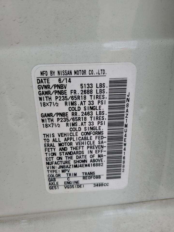 2014 Nissan Murano S VIN: JN8AZ1MU4EW416882 Lot: 85204645