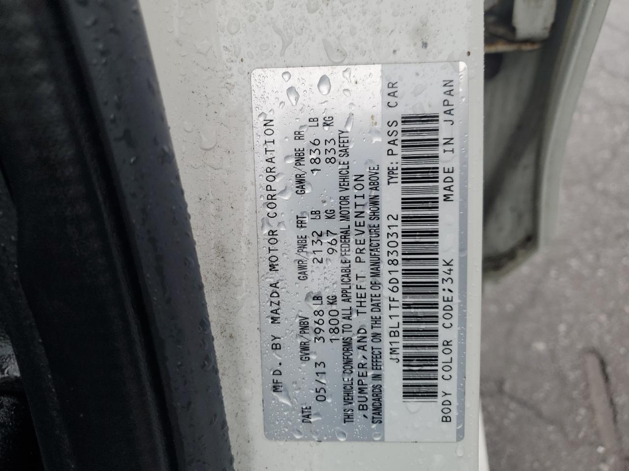 2013 Mazda 3 I VIN: JM1BL1TF6D1830312 Lot: 90671185