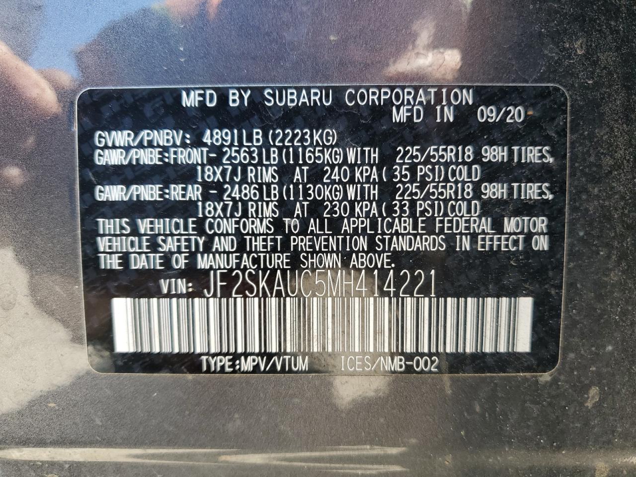 2021 Subaru Forester Limited VIN: JF2SKAUC5MH414221 Lot: 84450105