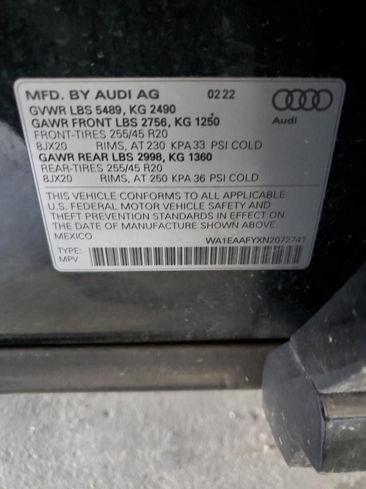 2022 Audi Q5 Premium Plus 45 VIN: WA1EAAFYXN2072741 Lot: 89647845