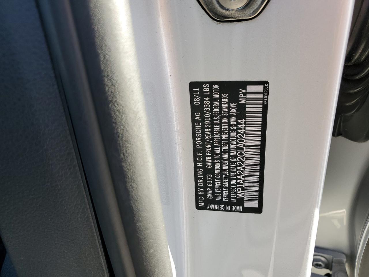 2012 Porsche Cayenne VIN: WP1AA2A22CLA02444 Lot: 85678225