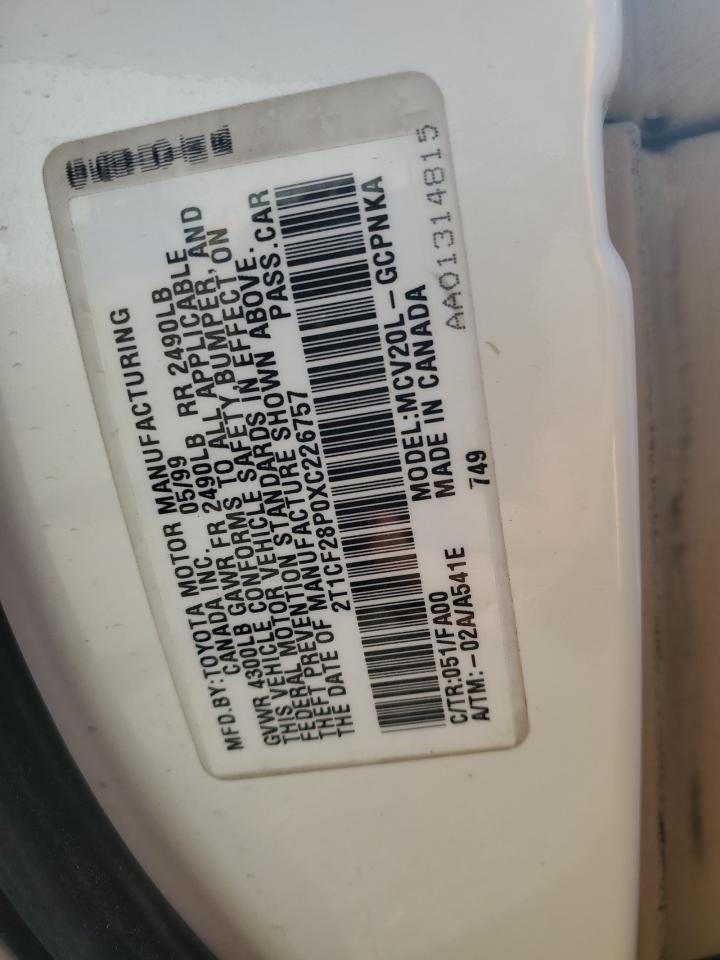 1999 Toyota Camry Solara Se VIN: 2T1CF28P0XC226757 Lot: 85358045