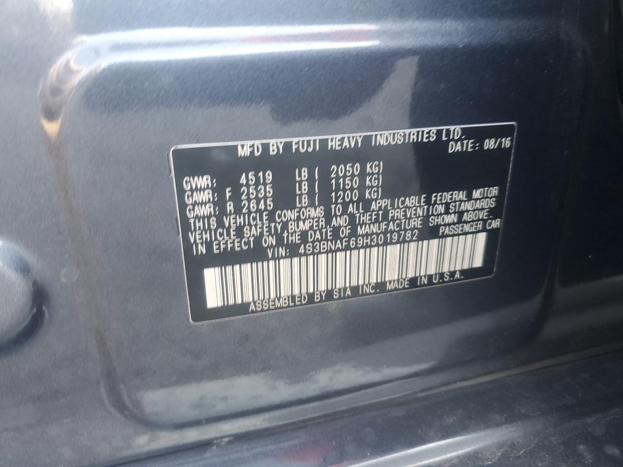 2017 Subaru Legacy 2.5I Premium VIN: 4S3BNAF69H3019782 Lot: 84748275