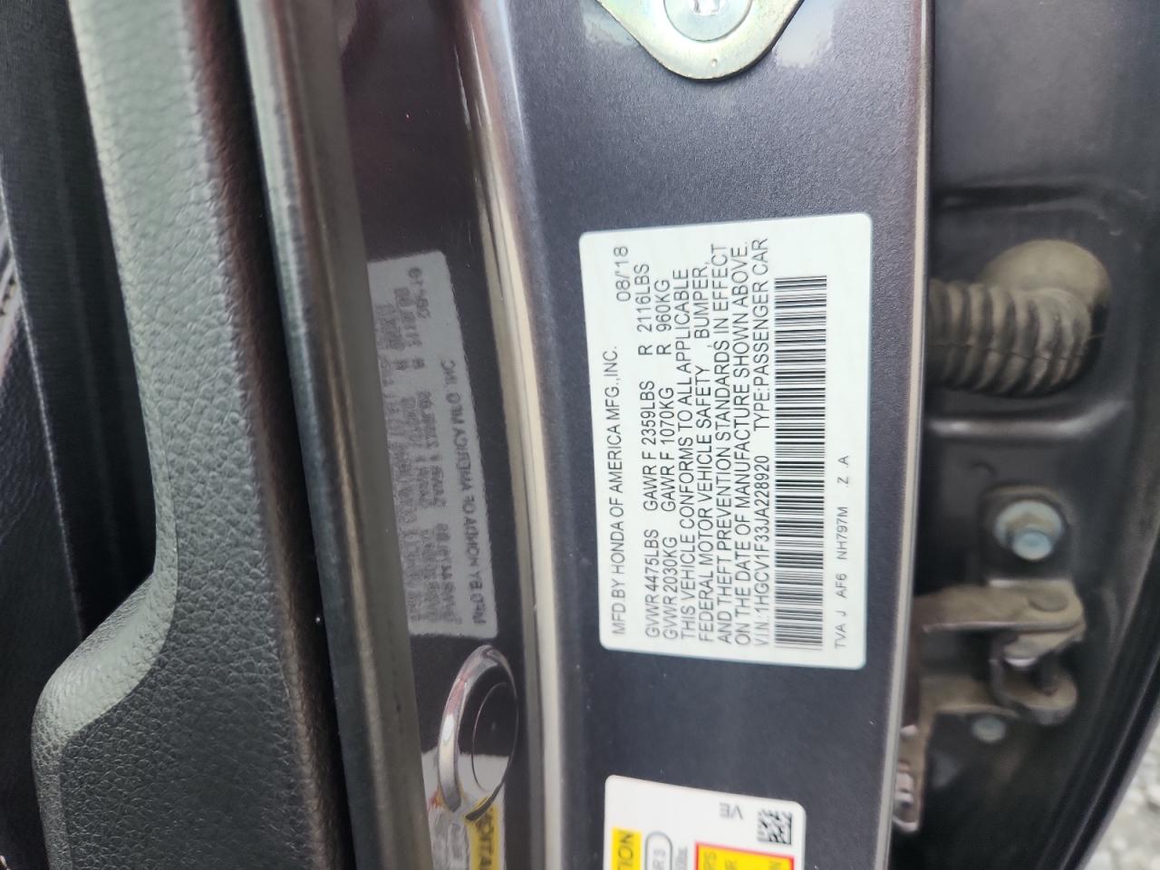 2018 Honda Accord Sport VIN: 1HGCV1F33JA228920 Lot: 81949185