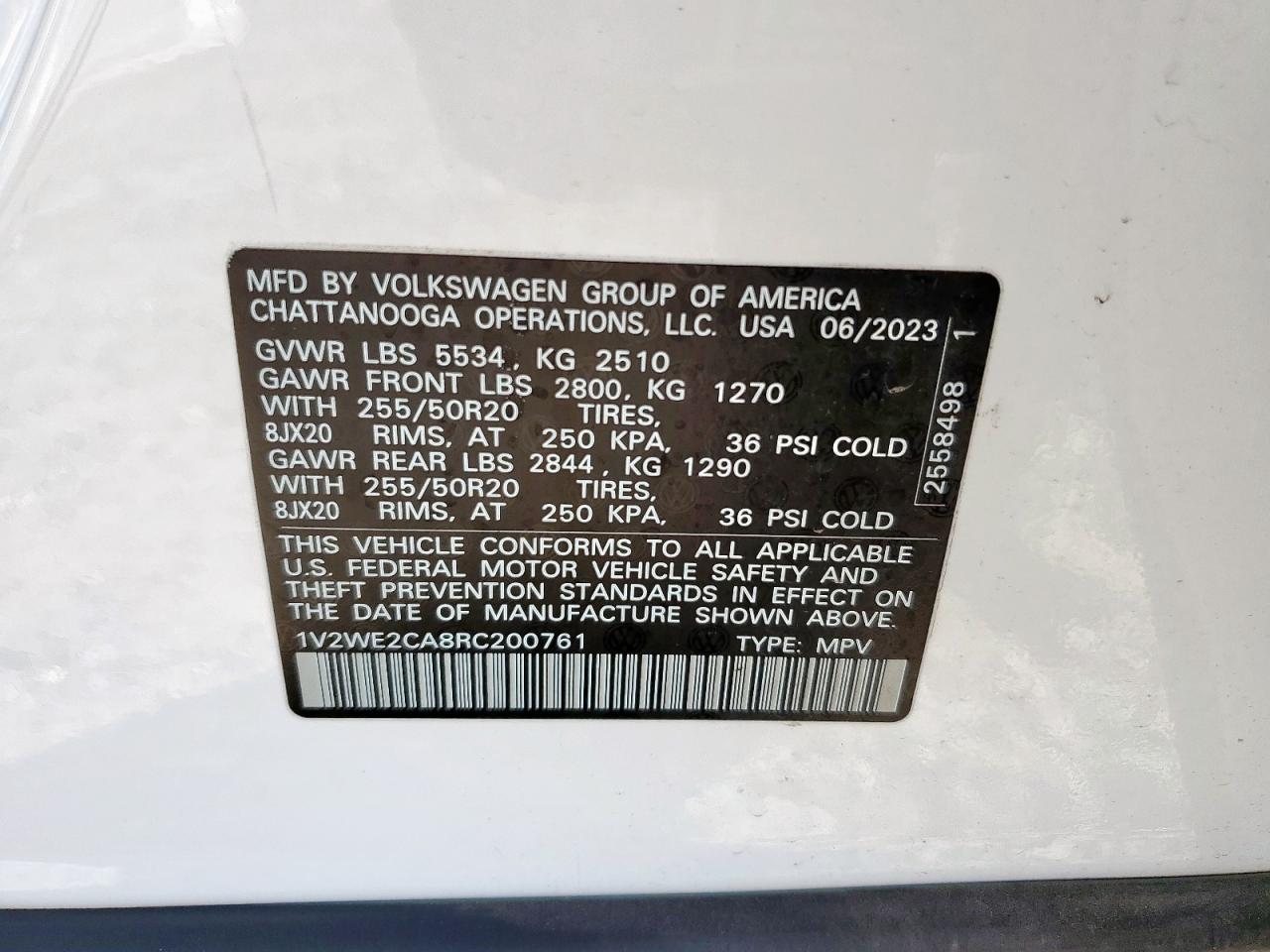 2024 Volkswagen Atlas Cross Sport Se VIN: 1V2WE2CA8RC200761 Lot: 90658865