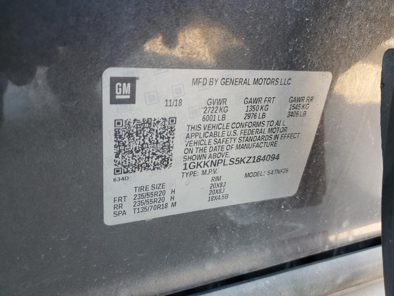 2019 GMC Acadia Denali VIN: 1GKKNPLS5KZ184094 Lot: 89876905