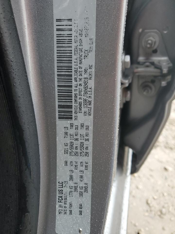 2019 Ram 1500 Laramie VIN: 1C6SRFJT6KN924918 Lot: 89807035