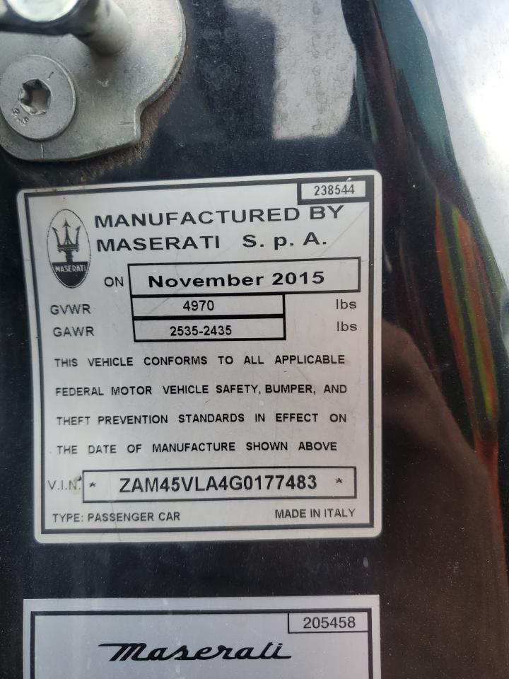2016 Maserati Granturismo S VIN: ZAM45VLA4G0177483 Lot: 86110085