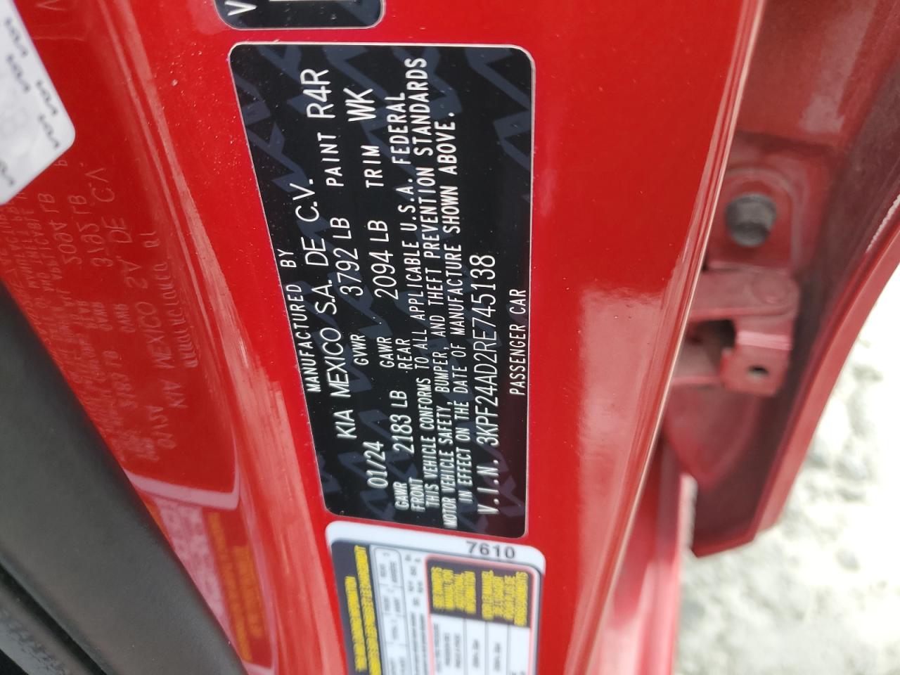 2024 Kia Forte Lx VIN: 3KPF24AD2RE745138 Lot: 90617225