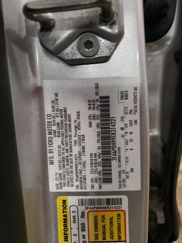 2014 Ford Fusion Se VIN: 3FA6P0H99ER314221 Lot: 85696055