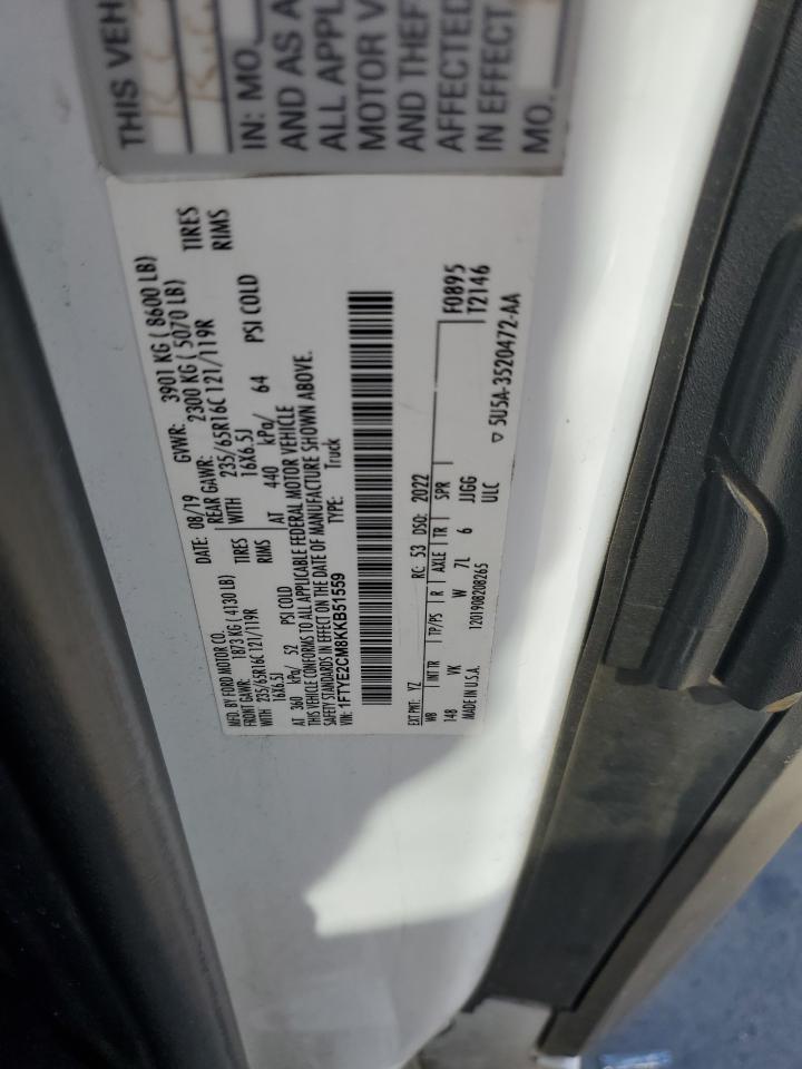 2019 Ford Transit T-150 VIN: 1FTYE2CM8KKB51559 Lot: 83856865