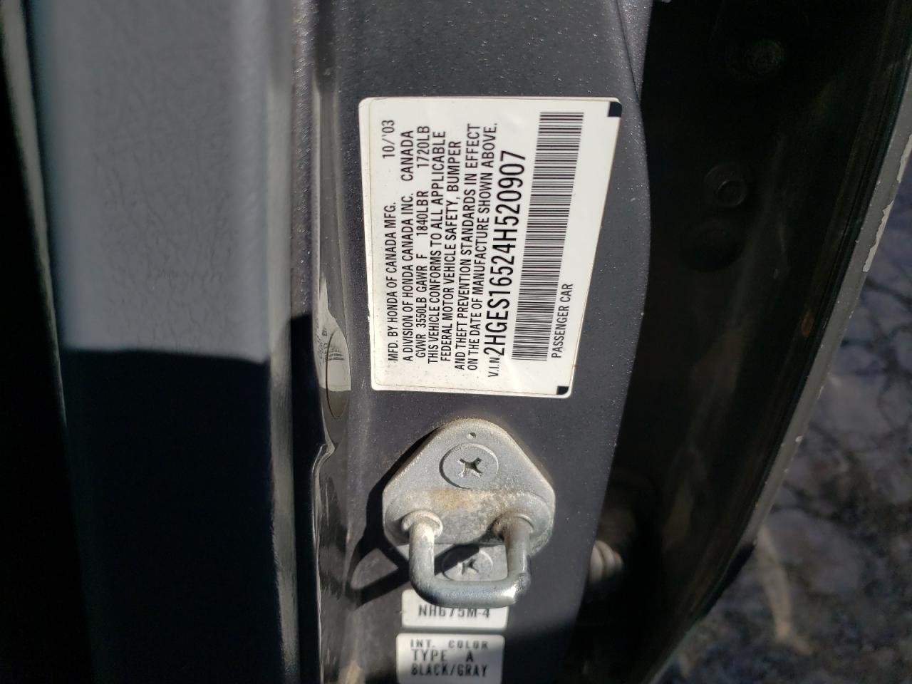 2004 Honda Civic Lx VIN: 2HGES16524H520907 Lot: 84779945