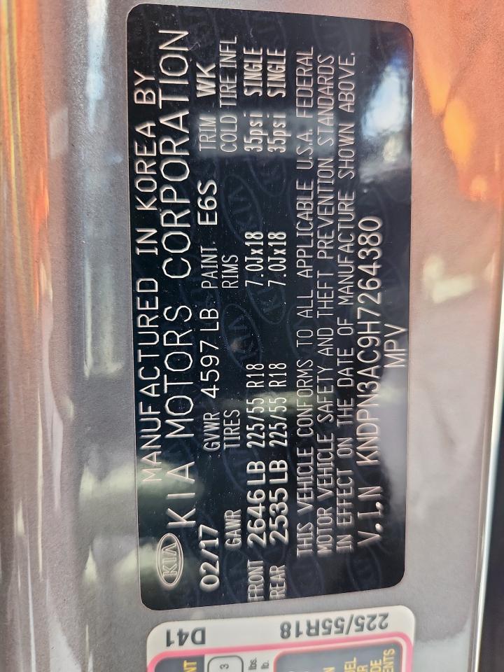 2017 Kia Sportage Ex VIN: KNDPN3AC9H7264380 Lot: 85936905