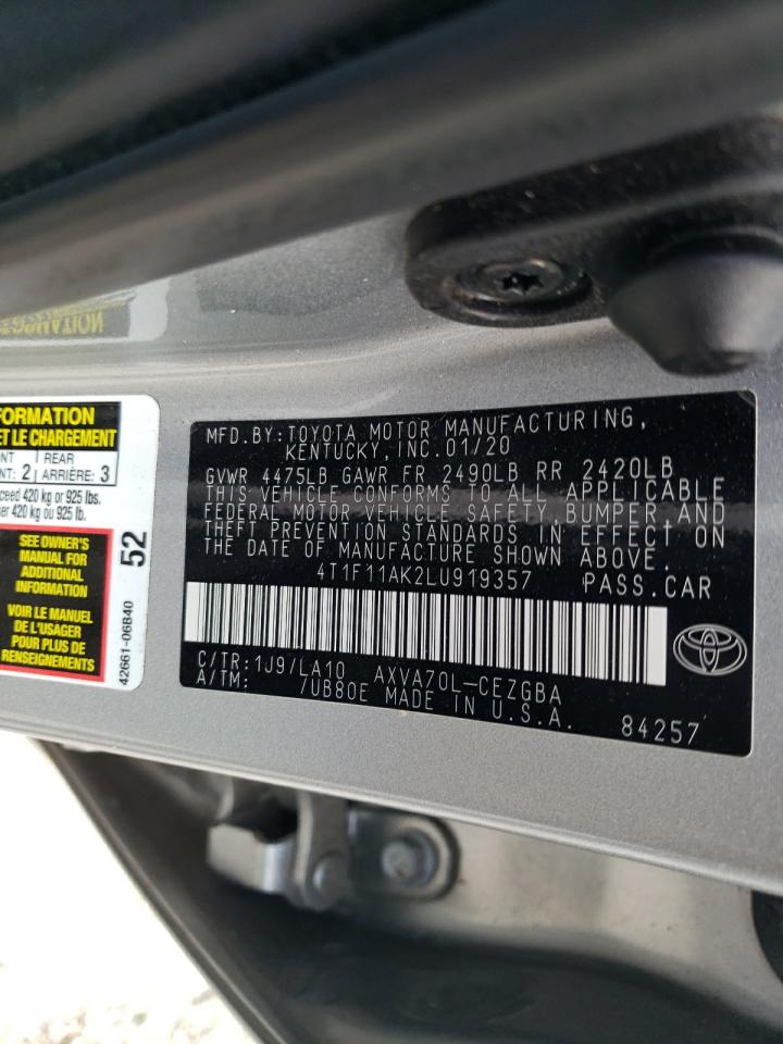 2020 Toyota Camry Xle VIN: 4T1F11AK2LU919357 Lot: 82326245