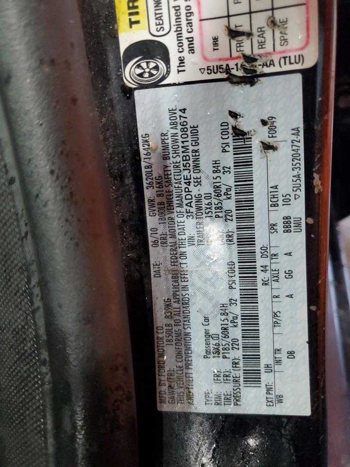 2011 Ford Fiesta Se VIN: 3FADP4EJ5BM108674 Lot: 85188665
