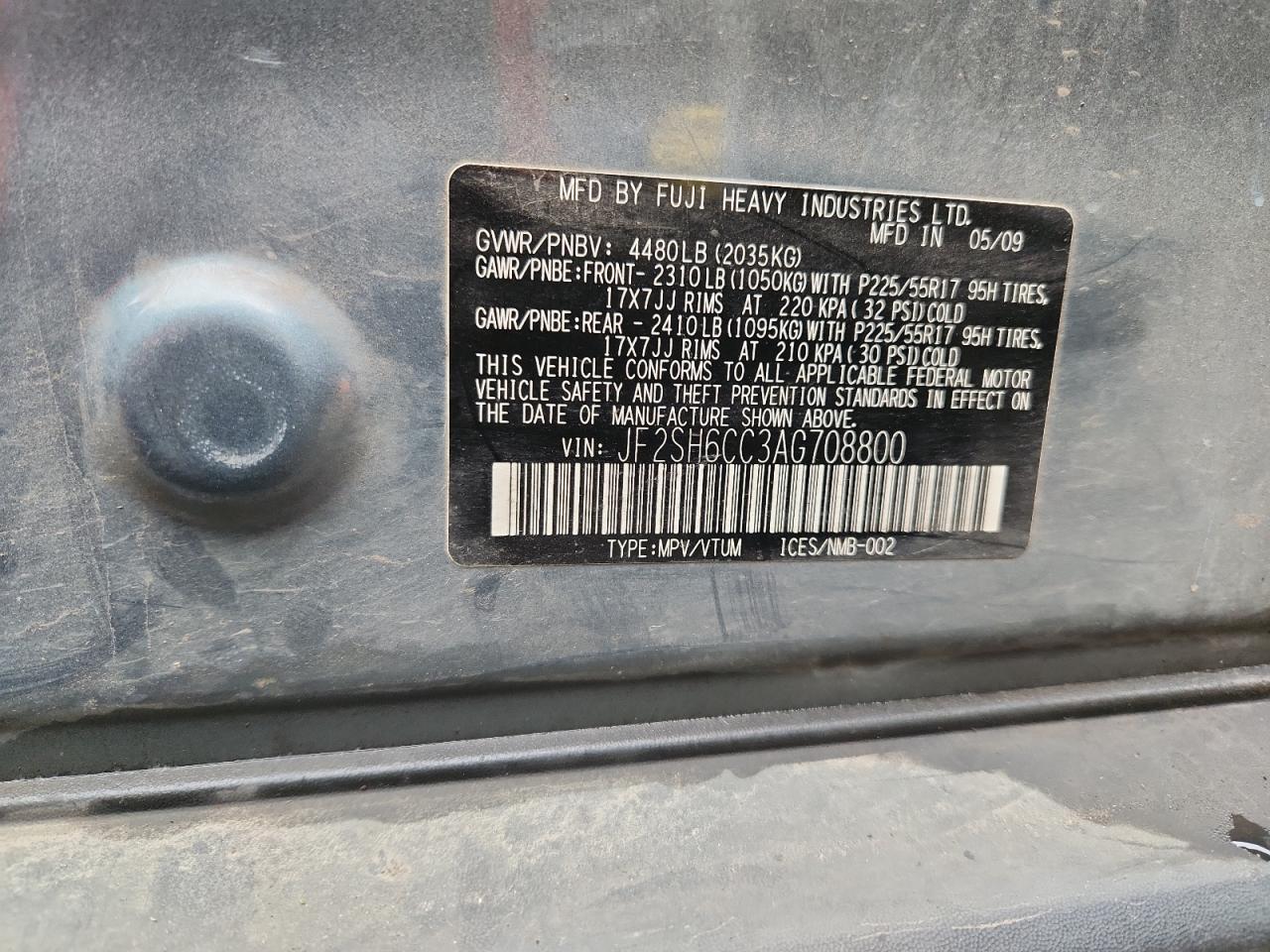 2010 Subaru Forester 2.5X Premium VIN: JF2SH6CC3AG708800 Lot: 87465495