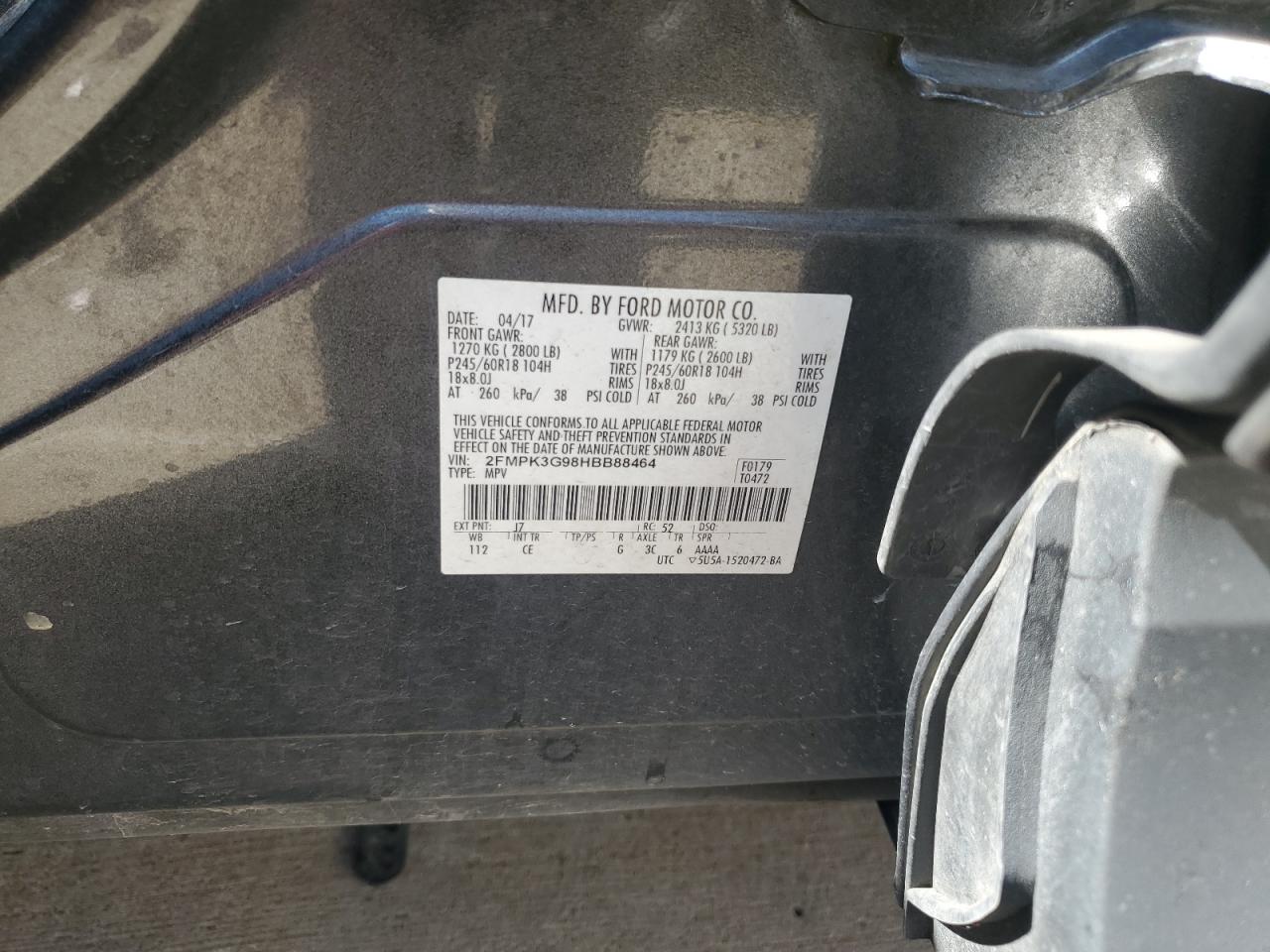 2017 Ford Edge Se VIN: 2FMPK3G98HBB88464 Lot: 84821455