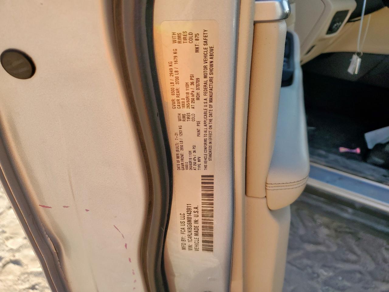 2021 Jeep Grand Cherokee L Limited VIN: 1C4RJKBG6M8143911 Lot: 85698505