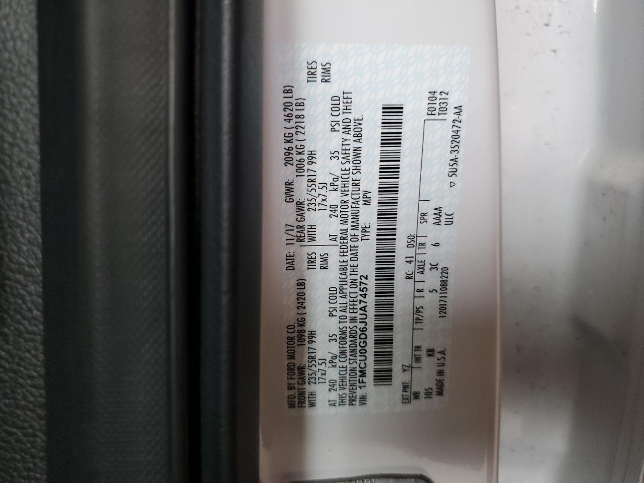 2018 Ford Escape Se VIN: 1FMCU0GD6JUA74572 Lot: 90871625