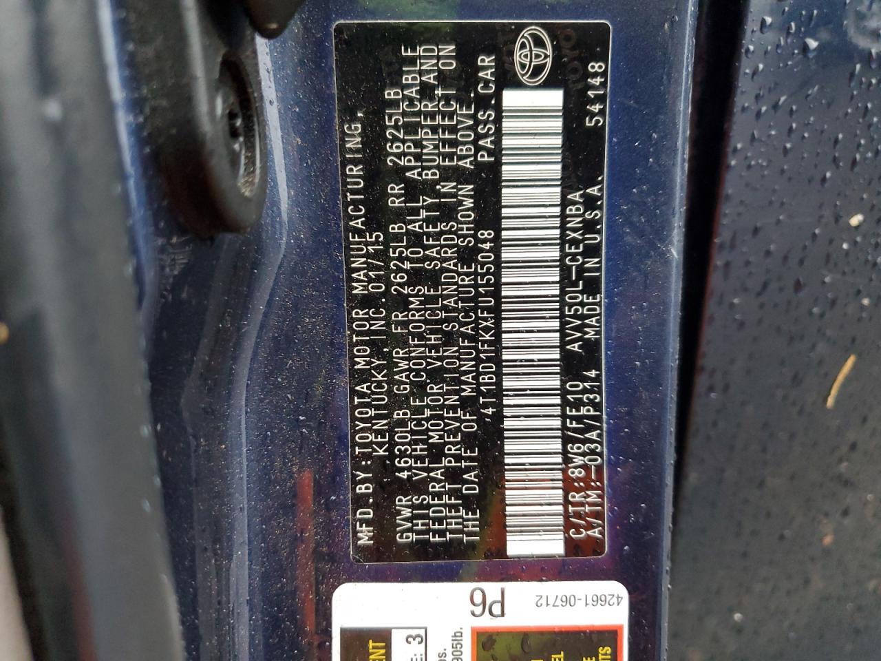 2015 Toyota Camry Hybrid VIN: 4T1BD1FKXFU155048 Lot: 86591395