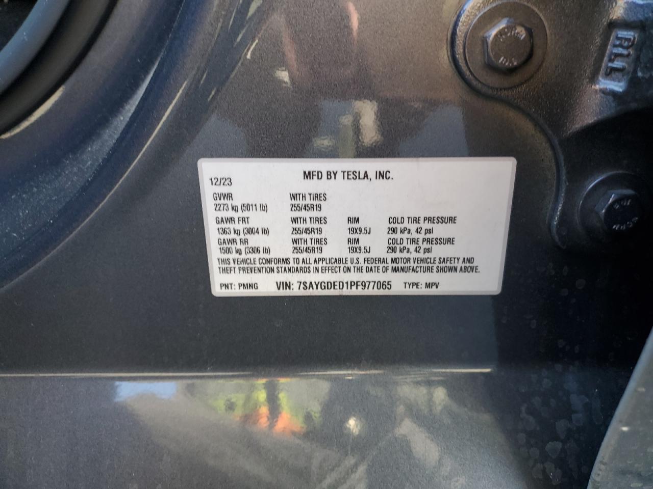 2023 Tesla Model Y VIN: 7SAYGDED1PF977065 Lot: 85851505