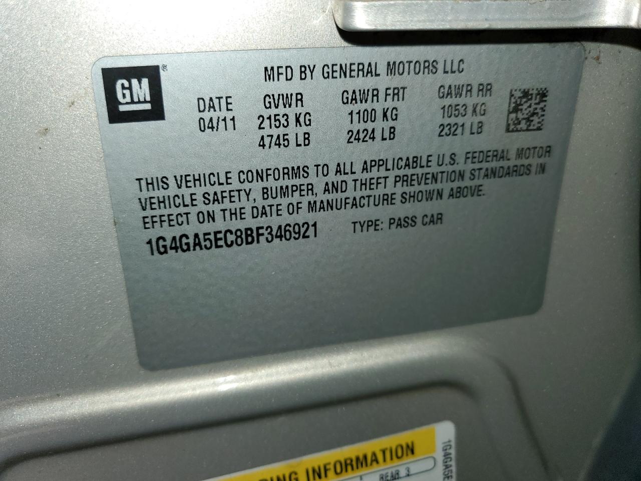 2011 Buick Lacrosse Cx VIN: 1G4GA5EC8BF346921 Lot: 82759885