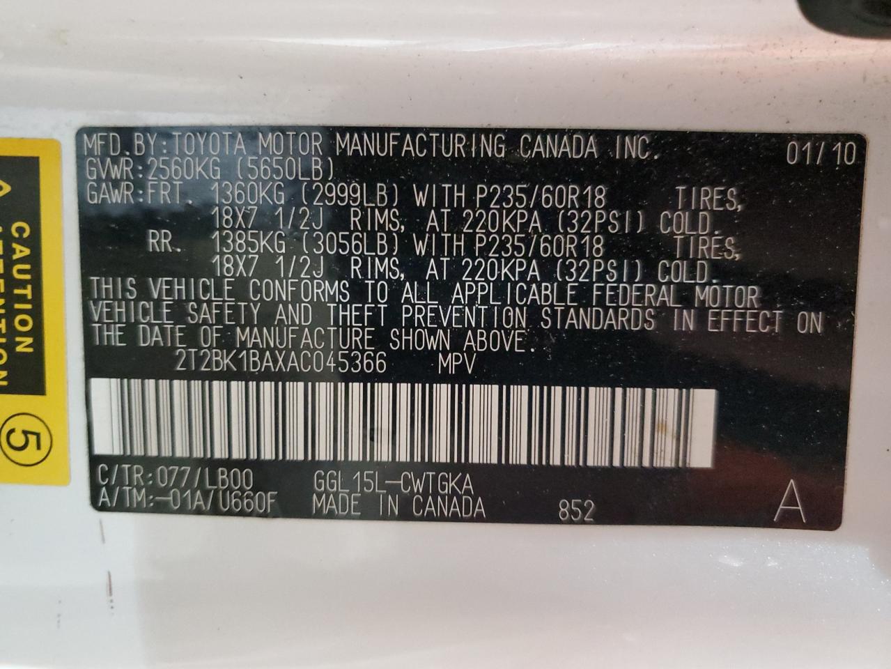 2010 Lexus Rx 350 VIN: 2T2BK1BAXAC045366 Lot: 90038975