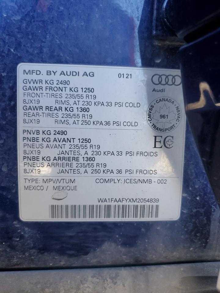 2021 Audi Q5 Technik VIN: WA1FAAFYXM2054839 Lot: 87439255