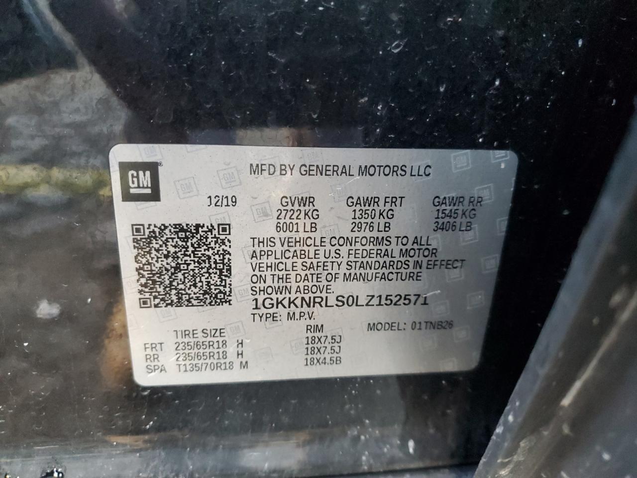 2020 GMC Acadia Sle VIN: 1GKKNRLS0LZ152571 Lot: 89534975