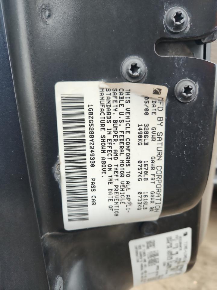 2000 Saturn Sl1 VIN: 1G8ZG5288YZ249330 Lot: 86113035