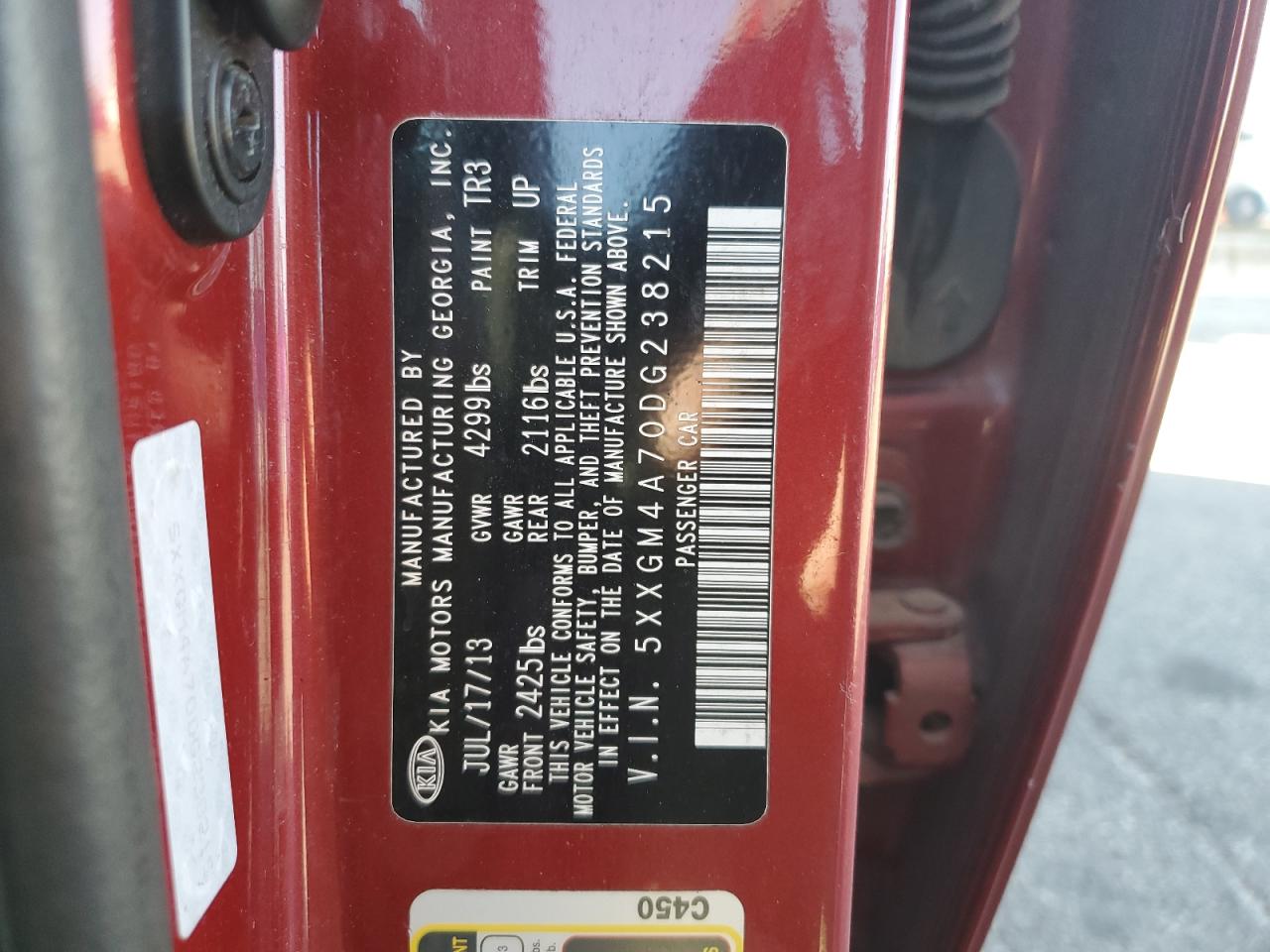 2013 Kia Optima Lx VIN: 5XXGM4A70DG238215 Lot: 84920285