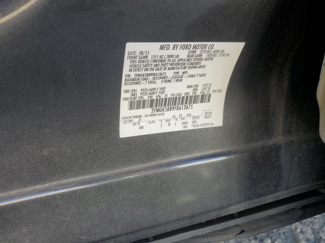 2015 Ford Flex Se VIN: 2FMGK5B89FBA12675 Lot: 84267225