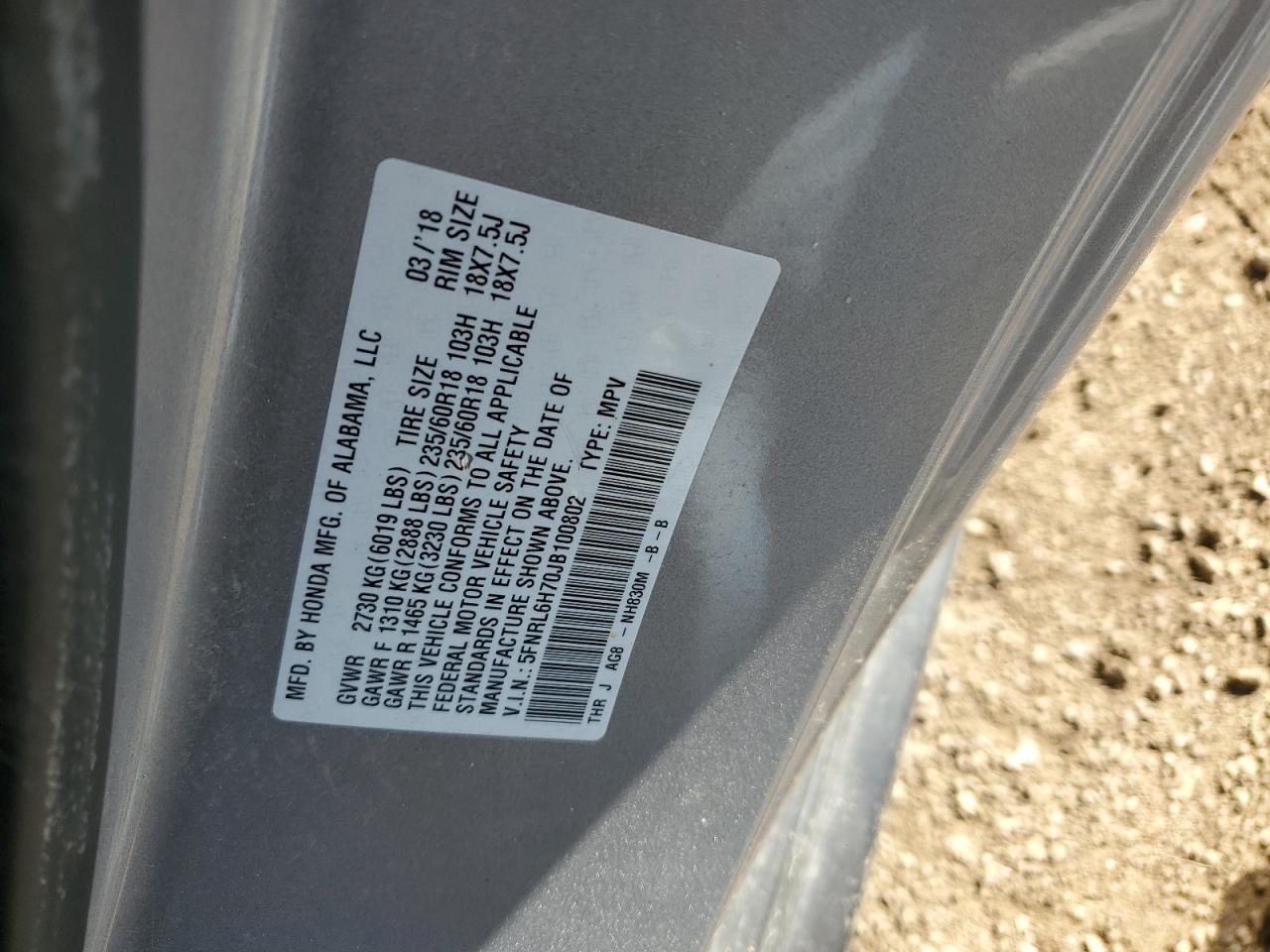 2018 Honda Odyssey Exl VIN: 5FNRL6H70JB100802 Lot: 86161925