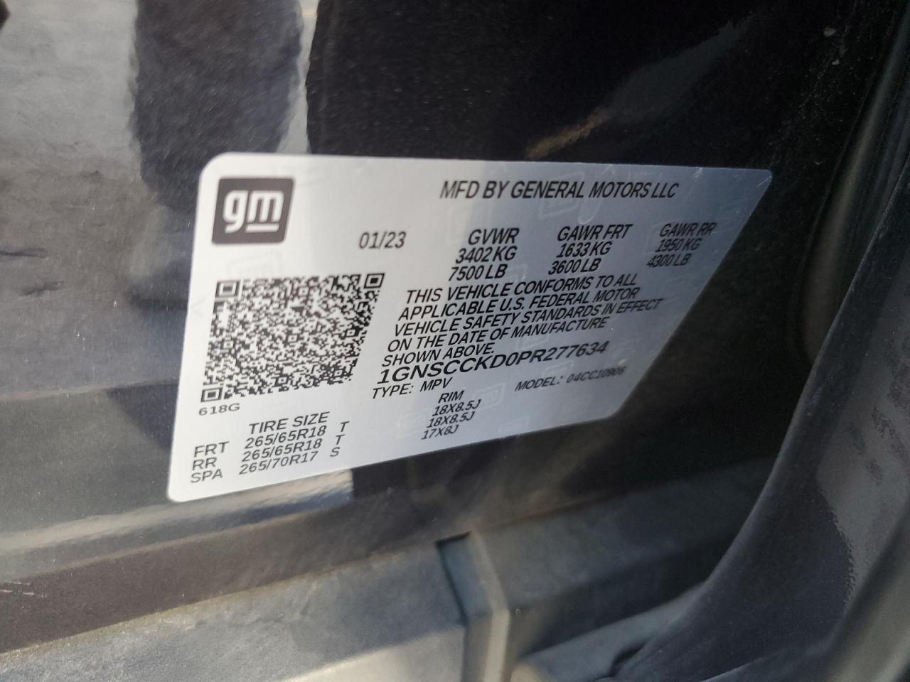 2023 Chevrolet Suburban C1500 Lt VIN: 1GNSCCKD0PR277634 Lot: 90836335