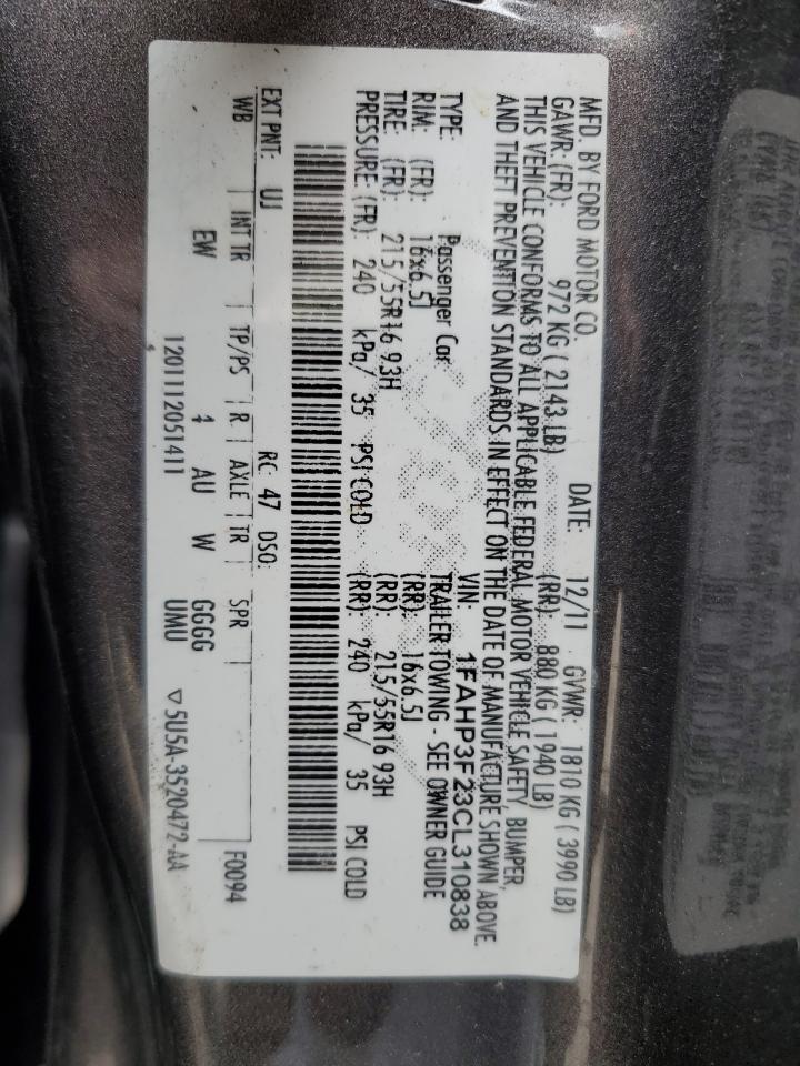 2012 Ford Focus Se VIN: 1FAHP3F23CL310838 Lot: 82327225